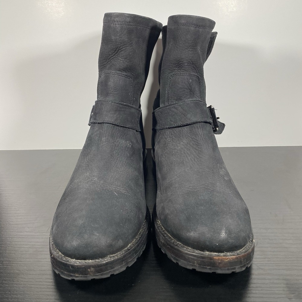 Frye Natalie Short Engineer Boot Black Suede Pull-On Ankle Boots Womens Size 8 B - Picture 4 of 8